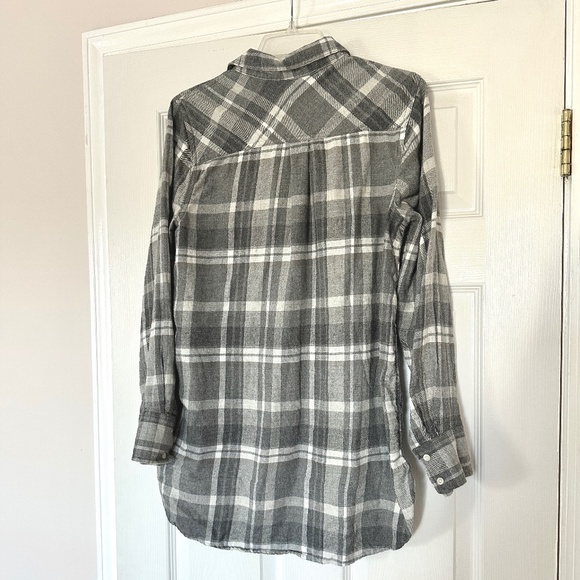 Merona Womens Plaid Half Button Down Black & White Flannel L - Picture 2 of 6